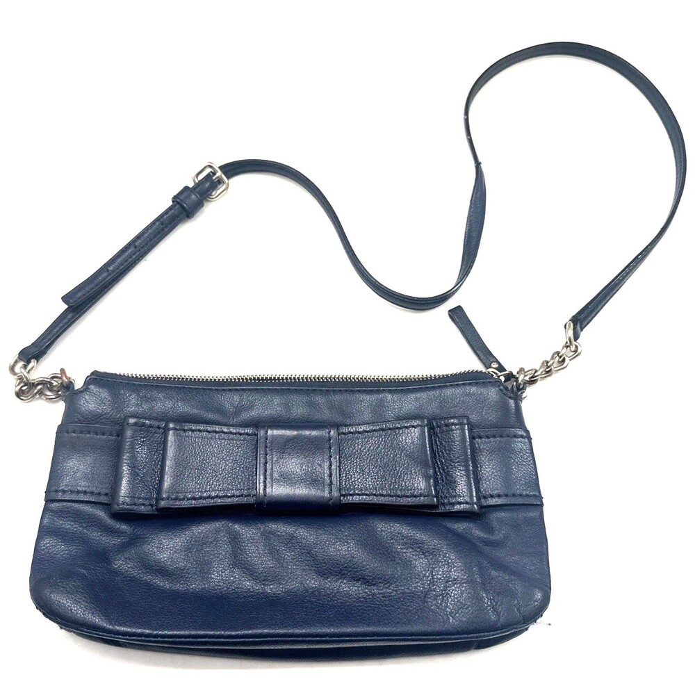 Kate Spade VTG Y2K Villabella Avenue Celina Navy Leather Bow Chain Crossbody Bag